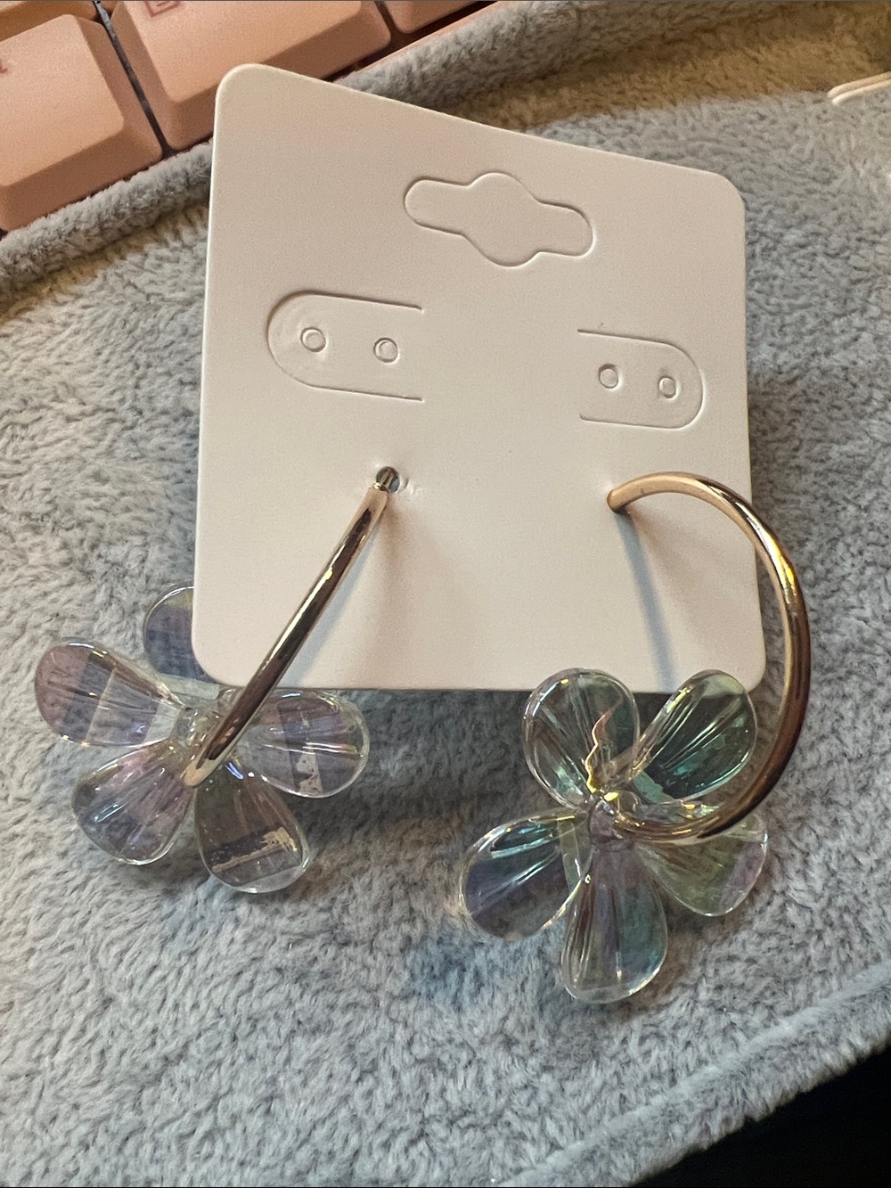 Iridescent Flower Hoop Earrings - Clear/Multicolor